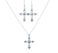 XFSRG Parure Bijoux Femme Croix Dorée avec Pierres Précieuses Ensemble Collier et Boucles d'Oreilles Style Élégant et Classique pour Toutes Occasions(Bleu)