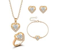 XFSRG Parure bijoux femme cœur en Collier bague et bracelet élégants Ensemble de bijoux fantaisie pour mariage et occasions spéciales