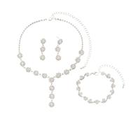 XFSRG Parure Bijoux Femme Élégante Perles et Strass Collier Bracelet et Boucles d'Oreilles Ensemble Bijoux Fantaisie pour Mariage et Soirées (Strass)
