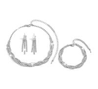 XFSRG Parure Bijoux Femme Élégantes Glamour Bijoux Mariée Mariage Pendentif Collier et Bracelets Boucles d'Oreilles con Strass Parure(Argent)