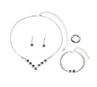 XFSRG Parure Bijoux Femme Élégantes Glamour Bijoux Parure Mariée Mariage Pendentif Collier et Bracelets Boucles d'Oreilles Bague Ensemble(Bleu)
