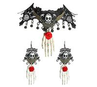 XFSRG Parure Bijoux Femme Gothique Ensemble Collier Boucles Oreilles Tête Mort Bijoux Fantaisie Femme Style Vintage Accessoires Mode