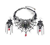 XFSRG Parure Bijoux Femme Gothique Ensemble de Bijoux Fantaisie Collier Araignée Toile Boucles d'Oreilles Noires Accessoires