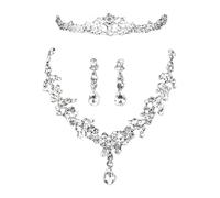 XFSRG Parure Bijoux Femme Mariage Cristal Élégant Parures Pour Femme Diadème Collier Boucles d'Oreilles Set Accessoires Bijoux Cérémonie Soirée