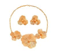 XFSRG Parure Bijoux Femme Or Fleur Ajourée Collier Boucle D'oreille Convient pour le Quotidien ou la Fête Ensemble de Bijoux