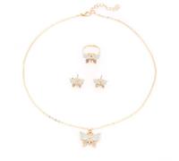 XFSRG Parure Bijoux Femme Papillon Collier Boucles d'Oreilles et Bague Ensemble Élégant et Raffiné pour Toutes Occasions(Blanc)