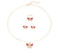 XFSRG Parure Bijoux Femme Papillon Collier Boucles d'Oreilles et Bague Ensemble Élégant et Raffiné pour Toutes Occasions(Rouge)