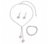 XFSRG Parure Bijoux Femme Parure de Bijoux de Mariage Cristal Ensemble de Cœur Collier Boucles d'oreilles Bracelet Dames Filles Fête Anniversaire Jour Cadeaux de Noël (Rose)