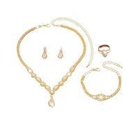 XFSRG Parure Bijoux Femme Parure de Bijoux de Mariage Strass Ensemble de Larme Pendentif Collier Boucles d'oreilles Bracelet Bague Dames Filles Fête Anniversaire Jour Cadeaux de Noël (Or)