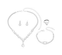 XFSRG Parure Bijoux Femme Parure de Bijoux de Mariage Strass Ensemble de Larme Pendentif Collier Boucles d'oreilles Bracelet Bague Dames Filles Fête Anniversaire Jour Cadeaux de Noël (Argent)