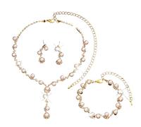 XFSRG Parure Bijoux Femme Perles Collier Bracelet Boucles D'oreilles Élégantes Glamour Parure Mariée Mariage Ensemble de Bijoux(Or)