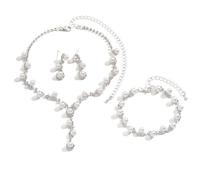 XFSRG Parure Bijoux Femme Perles Collier Bracelet Boucles D'oreilles Élégantes Glamour Parure Mariée Mariage Ensemble de Bijoux(Argent)