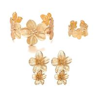 XFSRG Parure Bijoux Fleurs pour Femme Ensemble Femme Boucles D'oreilles Bracelet Manchette Fleurs Bague Forme de Fleur Bijoux Floraux Mariage Soirée