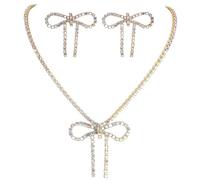 XFSRG Parure Bijoux Mariage Nœud Papillon Parure de en Strass Ensemble Mariage Bijoux de Mariée Ensemble Collier et Boucles D'oreilles pour Femme Cérémonie Soirée (Or)