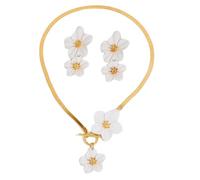 XFSRG Parure Bijoux Pendentif Fleurs pour Femme Collier et Boucles d’Oreilles Fleurs 3D Alliage Léger Chaîne de 37 cm avec Fermoir T Boucles de 5,5 cm pour Femme au Quotidien (Blanc)