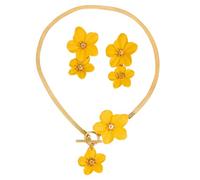 XFSRG Parure Bijoux Pendentif Fleurs pour Femme Collier et Boucles d’Oreilles Fleurs 3D Alliage Léger Chaîne de 37 cm avec Fermoir T Boucles de 5,5 cm pour Femme au Quotidien (Jaune)