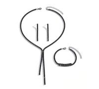 XFSRG Parure de Bijoux de Mariée pour Mariage Strass Collier Boucles d'oreilles Bracelet Set Réglable Ensembles Bijoux Mariage (Noir)