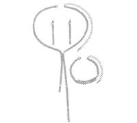 XFSRG Parure de Bijoux de Mariée pour Mariage Strass Collier Boucles d'oreilles Bracelet Set Réglable Ensembles Bijoux Mariage (Argent)