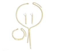 XFSRG Parure de Bijoux de Mariée pour Mariage Strass Collier Boucles d'oreilles Bracelet Set Réglable Ensembles Bijoux Mariage (Or)