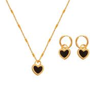XFSRG Parure de Bijoux Ensemble Femme Cœur Doré Élégant Collier et Boucles d'Oreilles en Acier Inoxydable Parures pour Femme Chic et Moderne (Noir)