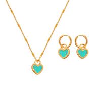 XFSRG Parure de Bijoux Ensemble Femme Cœur Doré Élégant Collier et Boucles d'Oreilles en Acier Inoxydable Parures pour Femme Chic et Moderne (Vert)