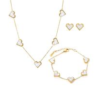 XFSRG Parure de Bijoux Femme Réglable Collier Bracelet et Boucles d'Oreilles Ensemble Simple Pendentif d'amour Bijoux en Acier Inoxydable pour Femmes Filles(Blanc)