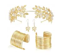 XFSRG Parure de Bijoux pour Femme Déesse Grecque Costume Feuille Laurier Doré Couronne de Laurier Collier et Bracelet Bras Parfait pour Déguisement Déesse Grecque Fêtes Mariages (Or 1)