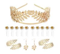 XFSRG Parure de Bijoux pour Femme Déesse Grecque Costume Feuille Laurier Doré Couronne de Laurier Collier et Bracelet Bras Parfait pour Déguisement Déesse Grecque Fêtes Mariages (Or 3)