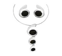 XFSRG Parure de Bijoux Tendance avec Motif Escargot Collier Statement et Boucles d’Oreilles en Spirale avec Accents Noirs pour le Quotidien et les Occasions Spéciales(Argent)