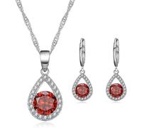XFSRG Parure Ensemble de Bijoux Goutte Femme Collier Boucles D'oreilles Cristal Parure Élégantes Mariage Soirée Cadeau Bijoux de Mariée Mariage (Rouge1)