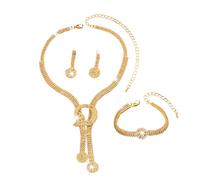 XFSRG Parure Mariage Bijoux pour Femme Brillant Cristal Mariée Collier Vintage Strass Boucle D'oreille et Bracelet Ensemble Bijoux Hypoallergénique Cadeau Anniversaire (Or)