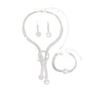 XFSRG Parure Mariage Bijoux pour Femme Brillant Cristal Mariée Collier Vintage Strass Boucle D'oreille et Bracelet Ensemble Bijoux Hypoallergénique Cadeau Anniversaire (Argent)
