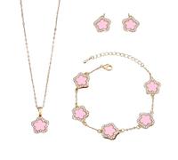 XFSRG Parures de Bijoux Élégantes pour Femmes Collier Bracelet et Boucles d'Oreilles en Cuivre avec Fleurs Idéal pour Toutes Occasions (Rose)