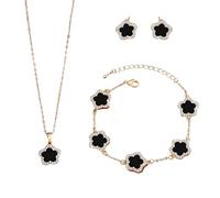 XFSRG Parures de Bijoux Élégantes pour Femmes Collier Bracelet et Boucles d'Oreilles en Cuivre avec Fleurs Idéal pour Toutes Occasions (Noir)