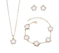 XFSRG Parures de Bijoux Élégantes pour Femmes Collier Bracelet et Boucles d'Oreilles en Cuivre avec Fleurs Idéal pour Toutes Occasions (Or)