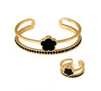 XFSRG Parures Pour Femme Élégantes Ensemble De Bijoux En Or Avec Motif Fleur Noir Parure Bijoux Pour Femme Mariage Bijoux Femme Or Pour Toutes Occasions (Noir)
