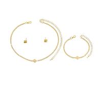 XFSRG Parures Pour Femme Élégantes et Brillantes Ensemble de Bijoux Or avec Collier Bracelet et Boucles d'Oreilles Parure Bijoux Femme Mariage pour Occasions Spéciales (Or)
