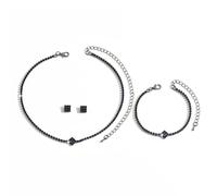 XFSRG Parures Pour Femme Élégantes et Brillantes Ensemble de Bijoux Or avec Collier Bracelet et Boucles d'Oreilles Parure Bijoux Femme Mariage pour Occasions Spéciales (Noir)