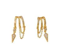 XFSRG Pendants Doreille Pour Femmes En Plaqué Or 14 Carats Comme Triple Huggie Stud Avec Collier Déclaration Mignon Et Design Goutte Délicat Pour Bijoux Dorés Tendance (Chaîne)