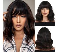 XFSRG Perruque Bob avec Frange pour Femmes Bob Perruques Naturelle Courtes et Ondulés Cheveux Synthétiques Cosplay Utilisation Quotidienne pour La Fête 35 cm (Marron clair)