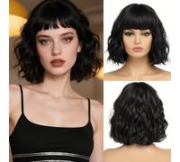 XFSRG Perruque Carré Court Bouclé avec Frange pour Femme, Cheveux Synthétiques Doux Aspect Naturel, Idéale pour Mode, Anniversaires, Fêtes Déguisées et Spectacles