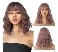 XFSRG Perruque Carré Court Bouclé avec Frange pour Femme, Cheveux Synthétiques Doux Aspect Naturel, Idéale pour Mode, Anniversaires, Fêtes Déguisées et Spectacles