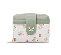 XFSRG Petit Portefeuille Femme Mini Porte Monnaie avec Imprimé Fleurs et Papillons Poche à Monnaie et 4 Fentes à Cartes Porte Feuille Compact (Vert)