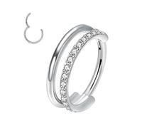 XFSRG Piercing Nez Anneau en Titane G23 avec Zirconium Bijoux de Corps Élégant et Confortable pour Femmes et Hommes Anneau de Nez Double Cristaux Brillants Accessoire Mode Chic et Tendance(Argent)