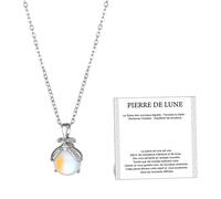 XFSRG Pierre de Lune Collier Femme Pendentif Luciole Transparent et Cristallin Colliers Acier Inoxydable Réglable Accessoire Élégant
