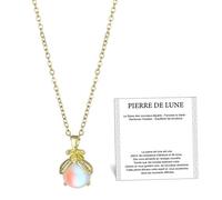 XFSRG Pierre de Lune Collier Femme Pendentif Luciole Transparent et Cristallin Colliers Acier Inoxydable Réglable Accessoire Élégant