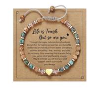 XFSRG Pierres Naturelles Bracelet Femme en Perles de Cristal Bracelets avec Cartes de Vœux Cordon Ajustable Accessoire Élégant Cadeaux Festifs Raffinés