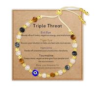 XFSRG Pierres Naturelles Bracelet pour Femme Homme Bracelet Œil du Diable Bracelets Cristal Facetté Cordon Ajustable pour un Usage Quotidien Méditation Voyages