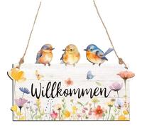 XFSRG Plaque Decorative en Bois avec Oiseaux Colorés pour Déco Maison Panneau de Porte Printemps Bienvenue(Couleur, Oiseau)