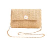 XFSRG Pochette d'embrayage en Paille Daisy Élégant Soirée Sacs à Bandoulière d'Été Boho Tissée Pochette Femme avec Chaîne pour Plage Fête Vacances